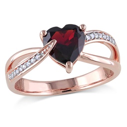 heart shaped garnet ring with diamonds in 10k rose gold