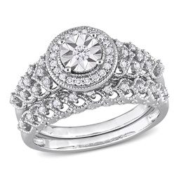 1/3ct tdw diamond halo bridal ring set in sterling silver
