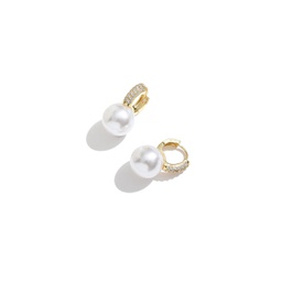 golden pearl hoop with zirconia embellishment earrings