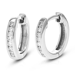 1/10 cttw round cut lab grown diamond hoop earrings in .925 sterling silver channel set 2/5 inch