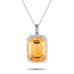 lb exclusive 14k white gold 0.20ct diamond and citrine pendant necklace pd4-15513wcit