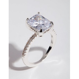 silver emerald cut cubic zirconia diamante band ring