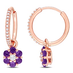 1 1/4 ct tgw amethyst nd white topaz and 1/8 ct tdw diamond floral huggie earrings in 10k rose gold