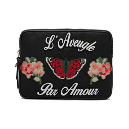 womens techno canvas embroide butterfly ipad case clutch