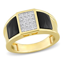 2ct tgw square black onyx and 1/10ct tw diamond mens ring in yellow plated sterling silver