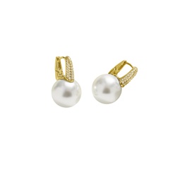 pave diamonds embellished pearl hoop earrings-gold