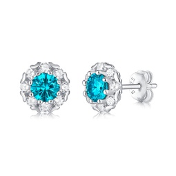 sterling silver with 0.50ctw lab created moissanite & blue topaz round halo stud earrings