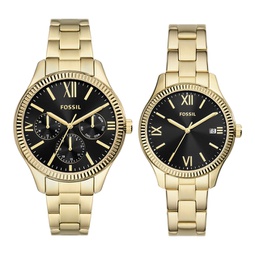 mens his and hers multifunction, gold-tone alloy watch