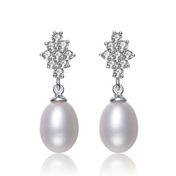 sterling silver pearl and cubic zirconia drop earrings