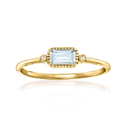 by ross-simons bezel-set aquamarine ring with diamond accents in 14kt yellow gold