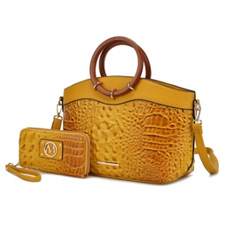 phoebe faux crocodile-embossed vegan leather women's tote with wristlet wallet bag - 2 pieces
