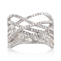 multi-row diamond crisscross ring in sterling silver