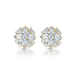 cubic zirconia sterling silver rhodium plated,14k gold plated round baguette earrings