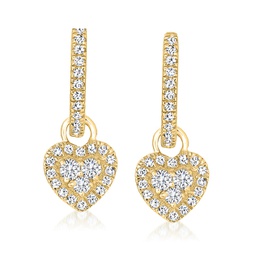 diamond heart hoop drop earrings in 18kt gold over sterling