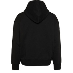 men red glitter logo drawstrings hooded pullover cotton sweatshirt black