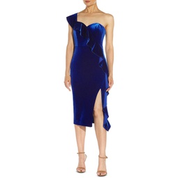 womens velvet one shoulder cocktail and party dress