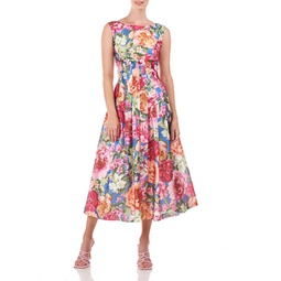 womens floral pleated cocktail and party dress