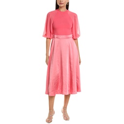 puff sleeve fitted bodice midi dress