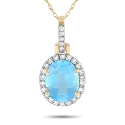 lb exclusive 14k yellow gold 0.13ct diamond and blue topaz oval pendant pd4-15500ytb