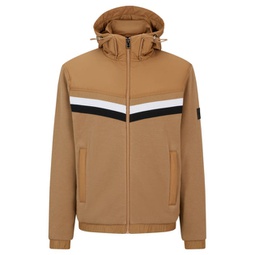 mixed-material zip-up hoodie with signature-stripe detail
