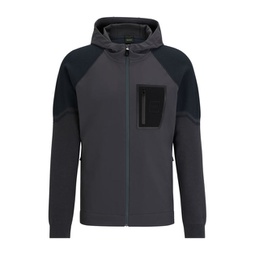 mixed-material hooded jacket with signature pocket