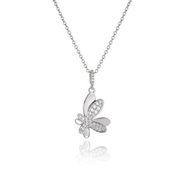 silver pave diamond butterfly pendant necklace