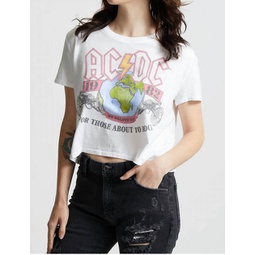 ac/dc 1981 we salute you crop tee in white