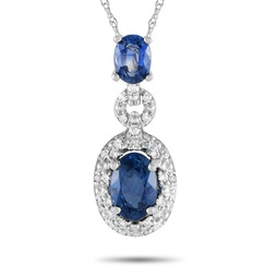 lb exclusive 14k white gold 0.08ct diamond and sapphire pendant necklace pd4-16183wsa