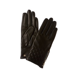 diamond quilted cashmere-lined leather gloves