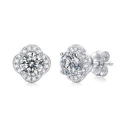 sterling silver with 0.50ctw lab created moissanite round halo floral cluster stud earrings