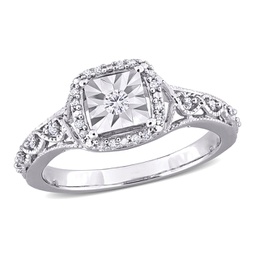 1/6ct tdw diamond halo vintage style ring in sterling silver
