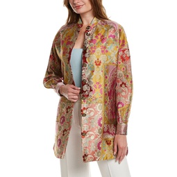 jacquard silk-blend top coat