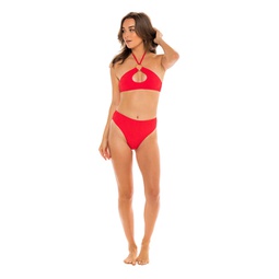 riviera high neck halter bikini top - amore red paisley