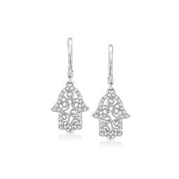 by ross-simons diamond filigree hamsa hoop drop earrings in sterling silver