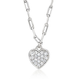 by ross-simons pave diamond heart paper clip link necklace in sterling silver