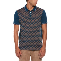 jacquard front geometric print polo shirt