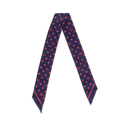 polka dot logo neck scarf in navy blue silk