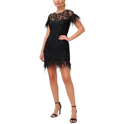 womens feather trim mini cocktail and party dress