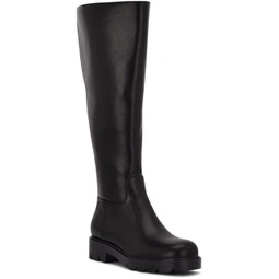 womens faux leather embossed knee-high boots