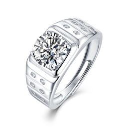 sterling silver with 1.25ctw lab created moissanite solitaire & bezel sides engagement anniversary adjustable ring