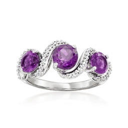 amethyst and . diamond swirl ring in sterling silver