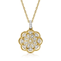 diamond flower pendant necklace in 18kt gold over sterling