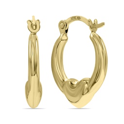 10k yellow gold huggie hoop earrings with a heart