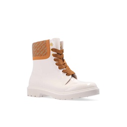 florrie lace up weather ankle rubber boots in chalk white