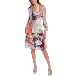 patch print silk-blend a-line dress