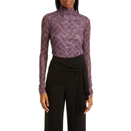 fishnet turtleneck top in calla lily/lilac