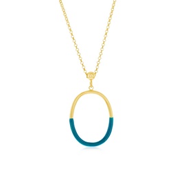 sterling silver, petrolio enamel oval necklace - gold plated