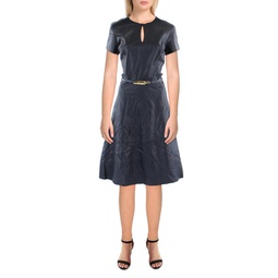 womens leather knee-length fit & flare dress