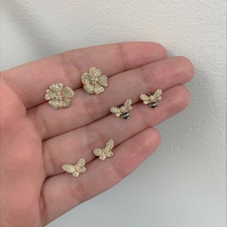 14k gold & diamond bumble bee stud earrings