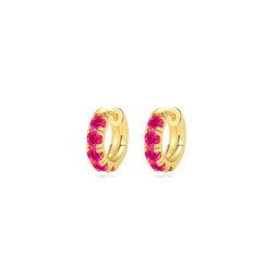 daniela gold huggie hoop fuchsia pink zirconia earrings